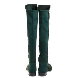 Stuart Weitzman Green Suede And Fabric Crystal/Stud Embellished High Boots Size 41