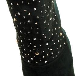 Stuart Weitzman Green Suede And Fabric Crystal/Stud Embellished High Boots Size 41