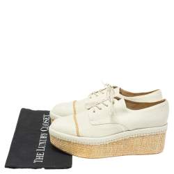Stuart Weitzman Cream Canvas Lace Up Flat Platform Oxfords Size 40