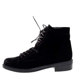 Pre Owned Stuart Weitzman Black Velvet Ankle Boots Size 39.5