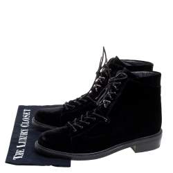 Pre Owned Stuart Weitzman Black Velvet Ankle Boots Size 39.5