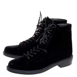 Pre Owned Stuart Weitzman Black Velvet Ankle Boots Size 39.5