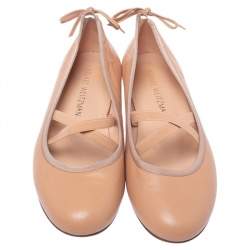 Pre Owned Stuart Weitzman Nude Beige Leather Bolshoi Ballet Flats Size 38