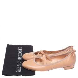 Pre Owned Stuart Weitzman Nude Beige Leather Bolshoi Ballet Flats Size 38