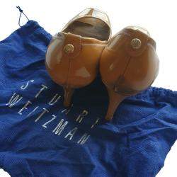 Pre Owned Stuart Weitzman Tan Leather Peep Toe pumps