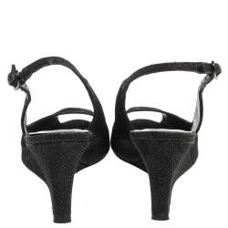 Stuart Weitzman Black Glitter Fabric Slingback Wedge Sandals Size 36