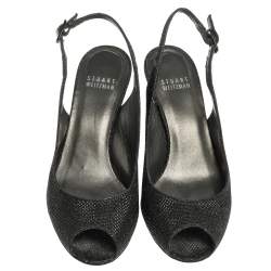 Stuart Weitzman Black Glitter Fabric Slingback Wedge Sandals Size 36