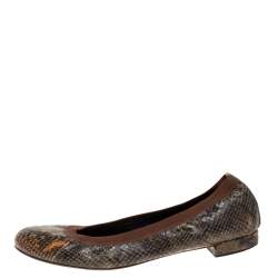 Stuart Weitzman Green Python Embossed Ballet Flats Size 41