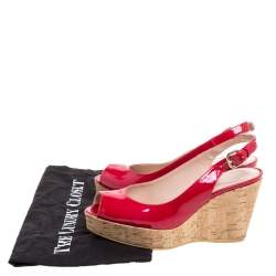 Stuart Weitzman Pink Patent Leather Jean Peep Toe Cork Wedge Slingback Sandals Size 36 