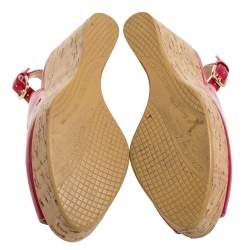 Stuart Weitzman Pink Patent Leather Jean Peep Toe Cork Wedge Slingback Sandals Size 36 
