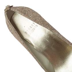 Stuart Weitzman Metallic Beige Lace And Glitter Peep Toe Platform Pumps Size 36.5