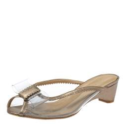 Stuart Weitzman Gold and Clear PVC Mules Size 36.5