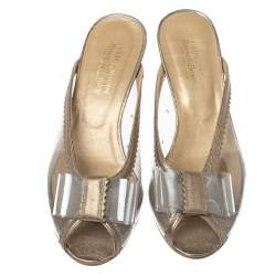 Stuart Weitzman Gold and Clear PVC Mules Size 36.5