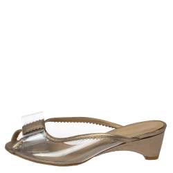 Stuart Weitzman Gold and Clear PVC Mules Size 36.5