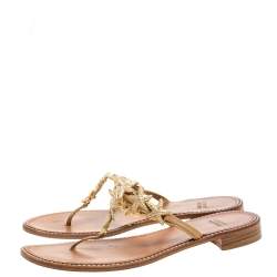 Stuart Weitzman Beige Leather Star Embellished Thong Flats Size 39