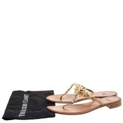 Stuart Weitzman Beige Leather Star Embellished Thong Flats Size 39