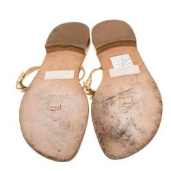 Stuart Weitzman Beige Leather Star Embellished Thong Flats Size 39