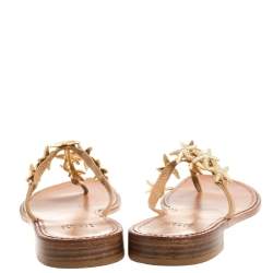 Stuart Weitzman Beige Leather Star Embellished Thong Flats Size 39