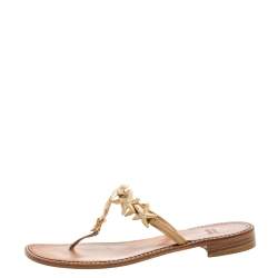 Stuart Weitzman Beige Leather Star Embellished Thong Flats Size 39