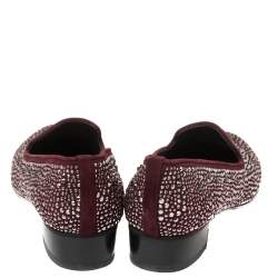 Pre Owned Stuart Weitzman Maroon Suede Crystal Embellished Studded Smoking Slippers Size 39.5