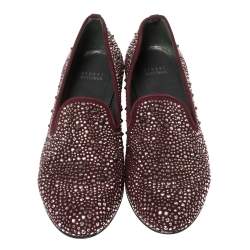 Pre Owned Stuart Weitzman Maroon Suede Crystal Embellished Studded Smoking Slippers Size 39.5