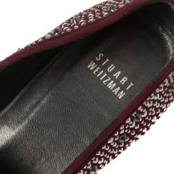 Pre Owned Stuart Weitzman Maroon Suede Crystal Embellished Studded Smoking Slippers Size 39.5