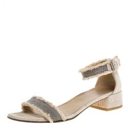 Stuart Weitzman Beige Tweed Nudistchains Sandals Size 39
