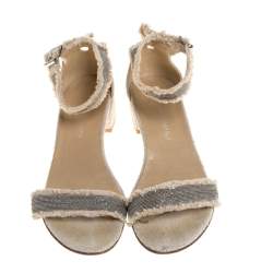 Stuart Weitzman Beige Tweed Nudistchains Sandals Size 39