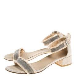 Stuart Weitzman Beige Tweed Nudistchains Sandals Size 39