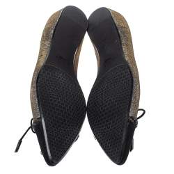   Stuart Weitzman Black Glitter Fabric And Suede Bow Pointed Cap Toe Ballet Flats Size 38.5