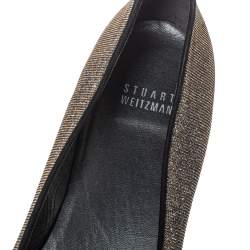   Stuart Weitzman Black Glitter Fabric And Suede Bow Pointed Cap Toe Ballet Flats Size 38.5