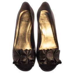 Pre Owned Stuart Weitzman Dark Brown Satin Gigiritz Peep Toe Pumps Size 36.5