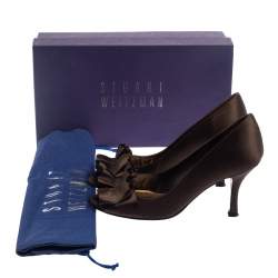 Pre Owned Stuart Weitzman Dark Brown Satin Gigiritz Peep Toe Pumps Size 36.5