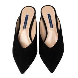 Pre Owned Stuart Weitzman Black Suede Lulah Mule Sandals Size 37.5