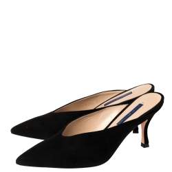 Pre Owned Stuart Weitzman Black Suede Lulah Mule Sandals Size 37.5