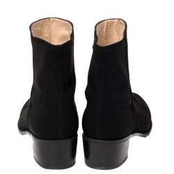 Pre Owned Stuart Weitzman Black Suede And Fabric Ankle Boots Size 38.5