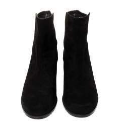 Pre Owned Stuart Weitzman Black Suede And Fabric Ankle Boots Size 38.5
