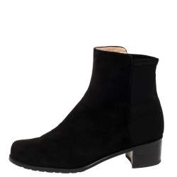 Pre Owned Stuart Weitzman Black Suede And Fabric Ankle Boots Size 38.5