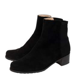 Pre Owned Stuart Weitzman Black Suede And Fabric Ankle Boots Size 38.5