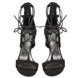 Stuart Weitzman Black Textured Suede Goose Bump LegWrap Sandals Size 38