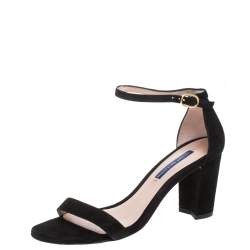 Stuart Weitzman Black Suede Ankle Strap Sandals Size 37.5