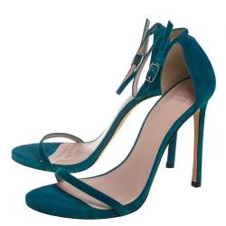 Stuart Weitzman Blue Suede Nudist Ankle Strap Open Toe Sandals Size 41.5