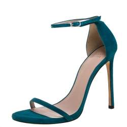 Stuart Weitzman Blue Suede Nudist Ankle Strap Open Toe Sandals Size 41.5