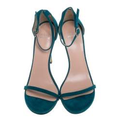 Stuart Weitzman Blue Suede Nudist Ankle Strap Open Toe Sandals Size 41.5