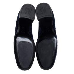 Stuart Weitzman Blue Velvet Bacari Block Heel Ankle Boots Size 38.5
