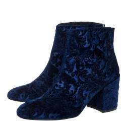 Stuart Weitzman Blue Velvet Bacari Block Heel Ankle Boots Size 38.5