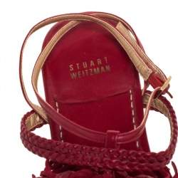 Stuart Weitzman Red Leather And Suede Tassel Thong Flat Sandals Size 39.5