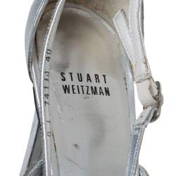 Stuart Weitzman Silver Leather Crystal Embellished Strappy Sandals Size 40