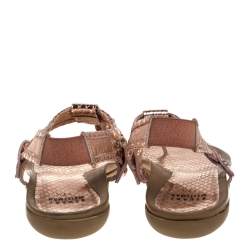 Stuart Weitzman Metallic Rose Gold Snake Embossed Leather Thong Flats Size 37.5