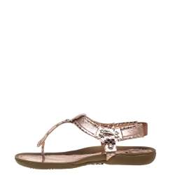 Stuart Weitzman Metallic Rose Gold Snake Embossed Leather Thong Flats Size 37.5